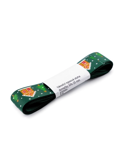 Vianočná rypsová stuha domčeky šírka 25 mm - 3 m