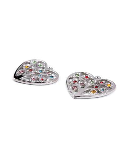Pandantiv inimă cu pomul vieții și pietricele 26x30 mm - 2 buc. | Mimib
