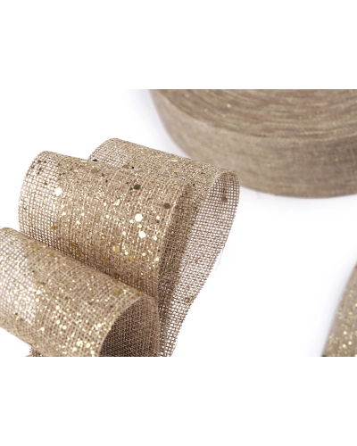 Panglică imitație iută cu sclipici, lățime 60 mm - 1 m | Mimib