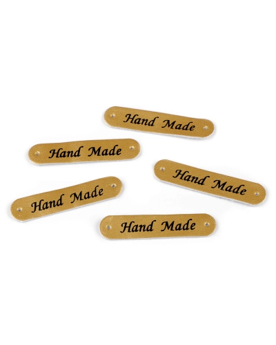 Nášivka / štítok z eko kože Hand Made 10x48 mm - 5 ks | Mimib