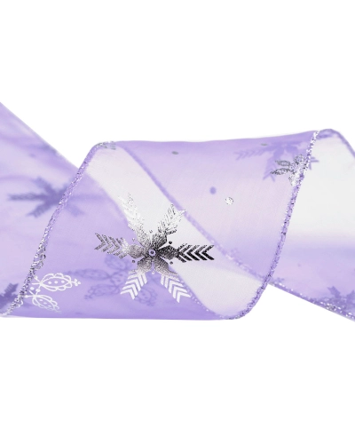 Panglica organza de Craciun fulgi de nea latime 60 mm - 22.5 m | Mimib