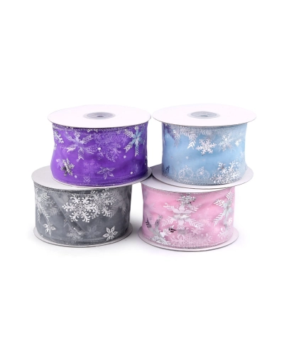 Panglica organza de Craciun fulgi de nea latime 60 mm - 22.5 m | Mimib