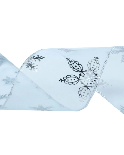Panglica organza de Craciun fulgi de nea latime 60 mm - 22.5 m | Mimib