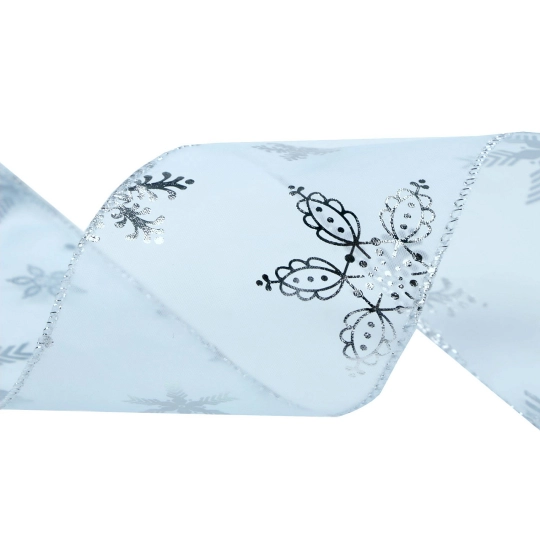Panglica organza de Craciun fulgi de nea latime 60 mm - 22.5 m | Mimib