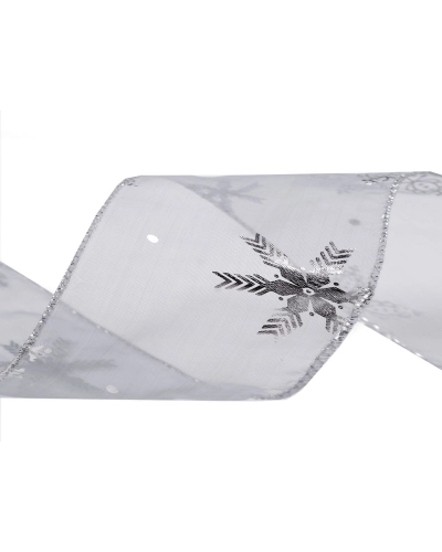 Panglica organza de Craciun fulgi de nea latime 60 mm - 22.5 m | Mimib