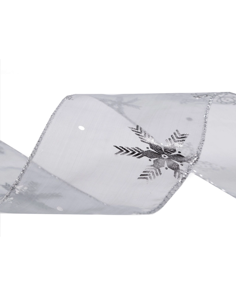 Panglica organza de Craciun fulgi de nea latime 60 mm - 22.5 m | Mimib
