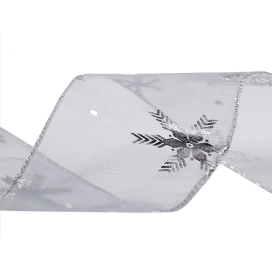 Panglica organza de Craciun fulgi de nea latime 60 mm - 22.5 m | Mimib