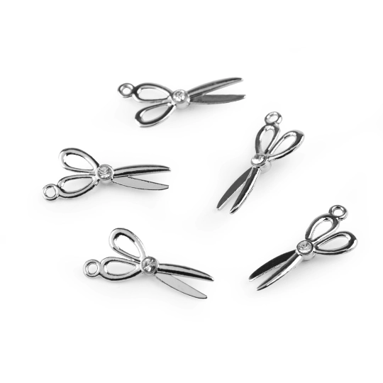 Pandantiv foarfece metalice cu strasuri 10x20 mm - 5 buc. | Mimib