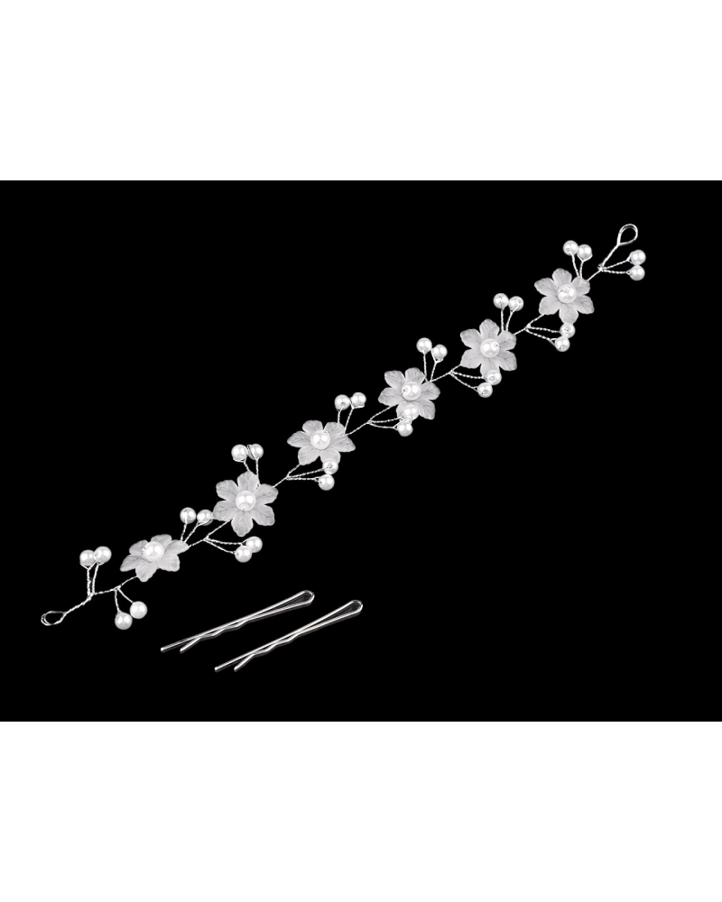 Ornament de par flori cu perle - 1 buc. | Mimib