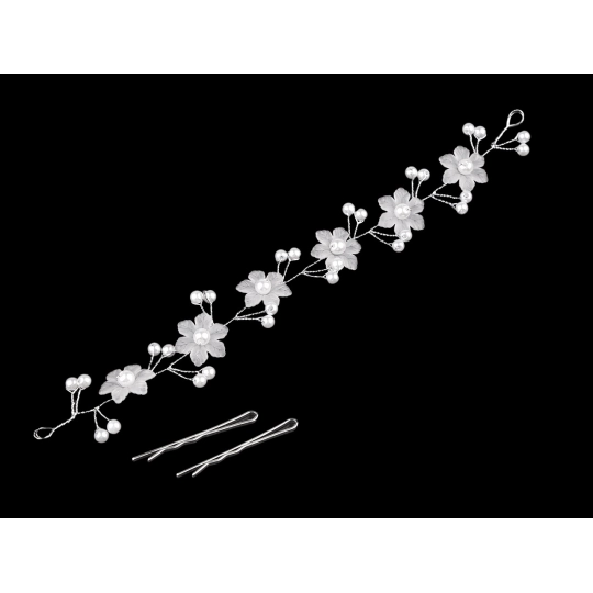 Ornament de par flori cu perle - 1 buc. | Mimib