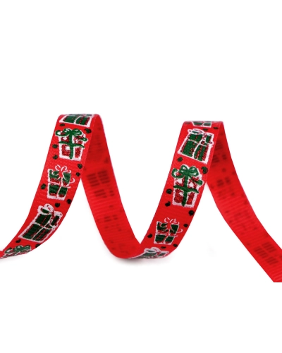 Vianočná rypsová stuha s glitrami šírka 10 mm - 3 m