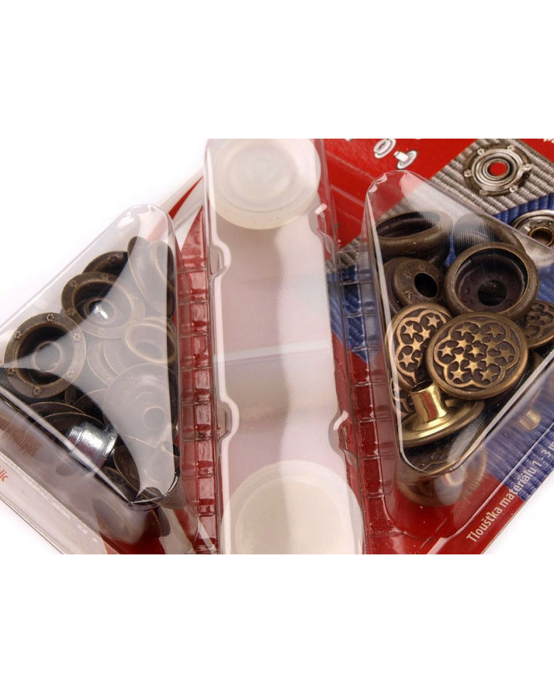 Capse metalice cu aplicator, finisaj alamă antică, Ø15 mm | Mimib Capse metalice cu aplicator, finisaj alamă antică, Ø15 mm | Mimib
