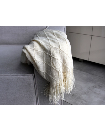 Pătură tricotată / pled cu franjuri 130x155 cm - 1 buc. | Mimib