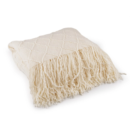 Pătură tricotată / pled cu franjuri 130x155 cm - 1 buc. | Mimib
