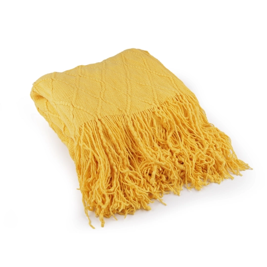 Pătură tricotată / pled cu franjuri 130x155 cm - 1 buc. | Mimib