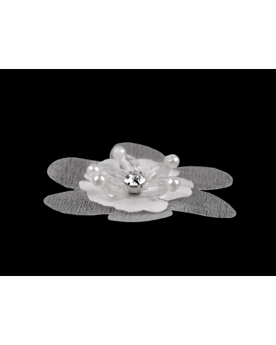 Floare cu piatricica si margele pentru cusut si lipit Ø4,5 cm - 10 buc. | Mimib
