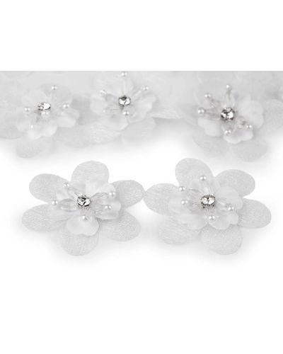 Floare cu piatricica si margele pentru cusut si lipit Ø4,5 cm - 10 buc. | Mimib