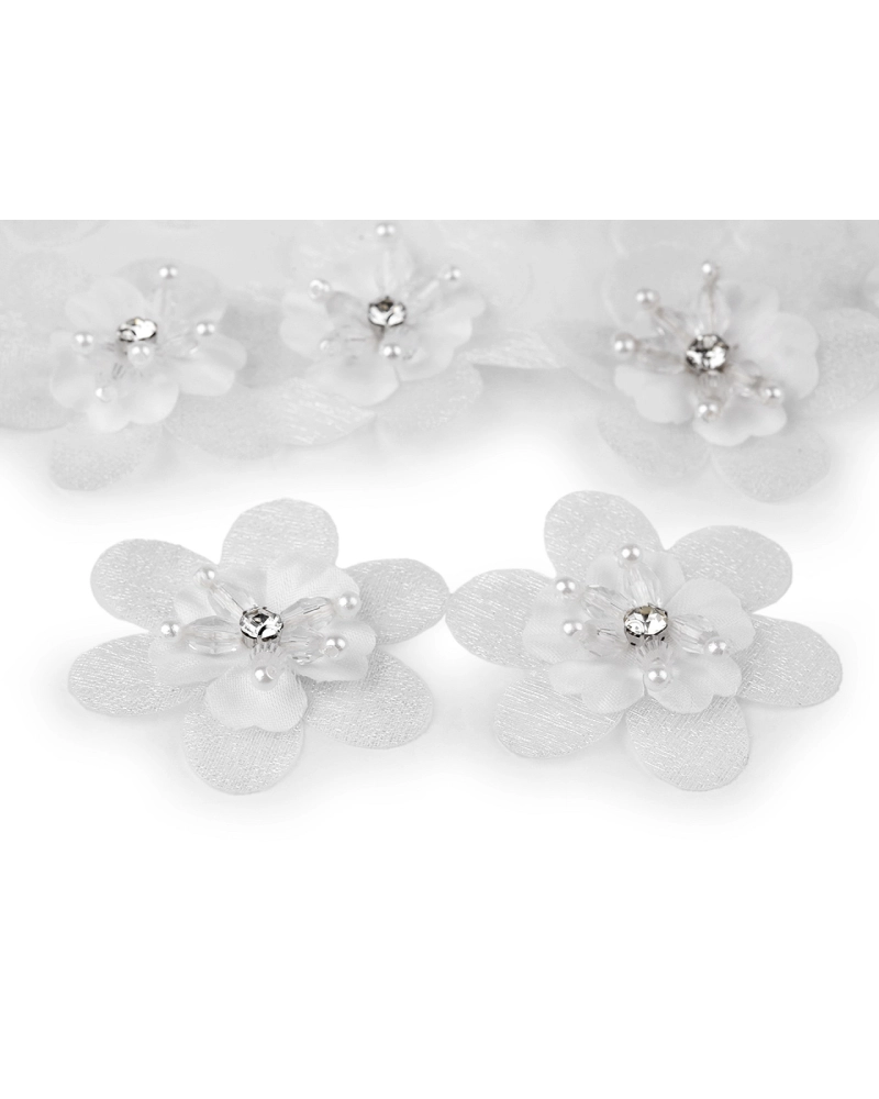 Floare cu piatricica si margele pentru cusut si lipit Ø4,5 cm - 10 buc. | Mimib
