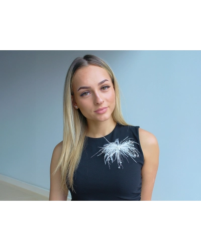 Brosa din pene cu perle si strasuri - 1 buc. | Mimib