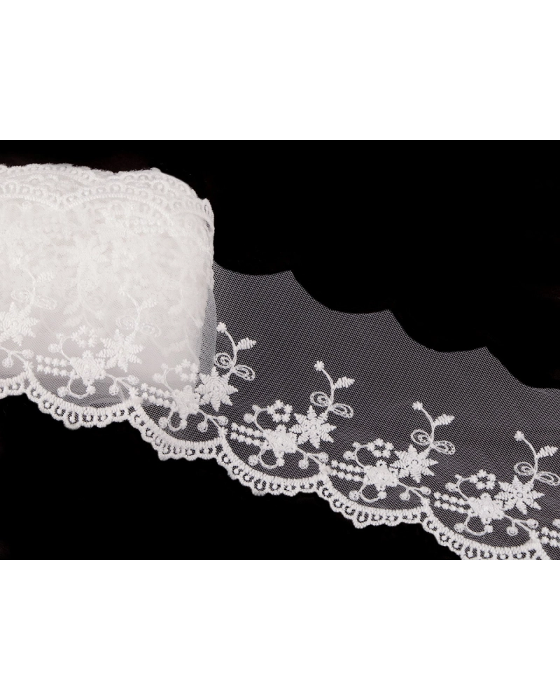 Dantelă brodată pe organza, lățime 70 mm - 13.5 m | Mimib