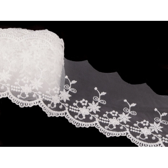 Dantelă brodată pe organza, lățime 70 mm - 13.5 m | Mimib
