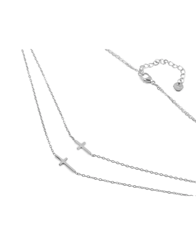 Colier dublu din oțel inoxidabil, cruce - 1 buc. | Mimib
