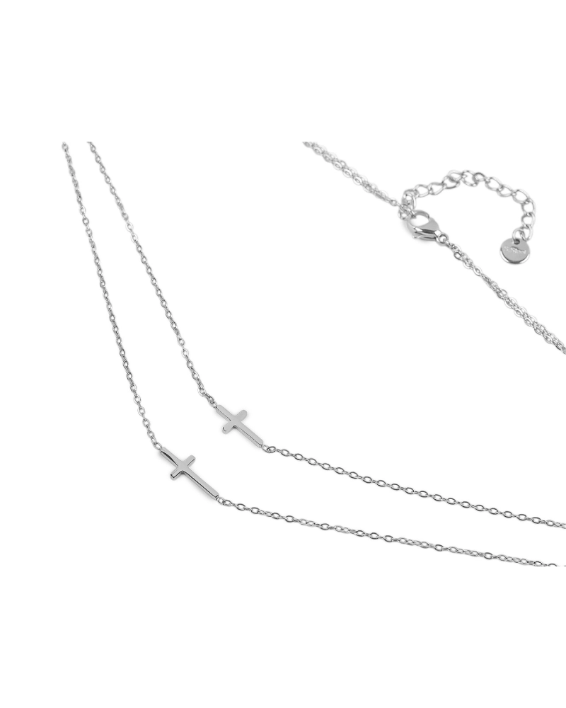 Colier dublu din oțel inoxidabil, cruce - 1 buc. | Mimib