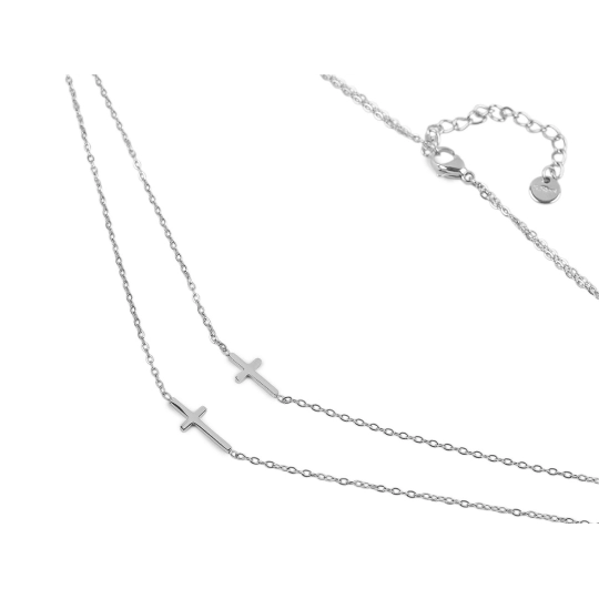 Colier dublu din oțel inoxidabil, cruce - 1 buc. | Mimib