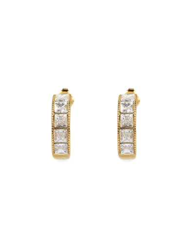 Náušnice z nerezovej ocele s brúsenými kamienkami kruhy - 1 pár | Mimib