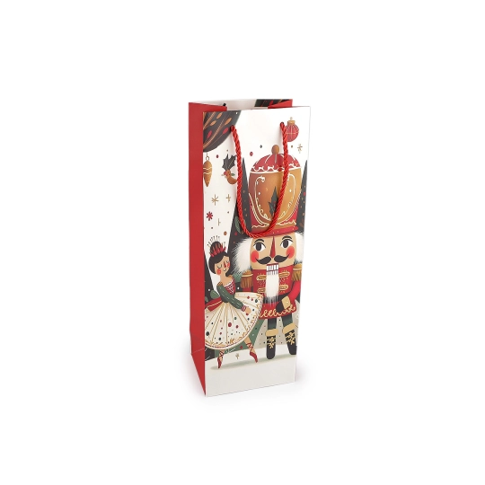 Vianočná darčeková taška na fľašu luskáčik 12x35 cm - 1 ks | Mimib