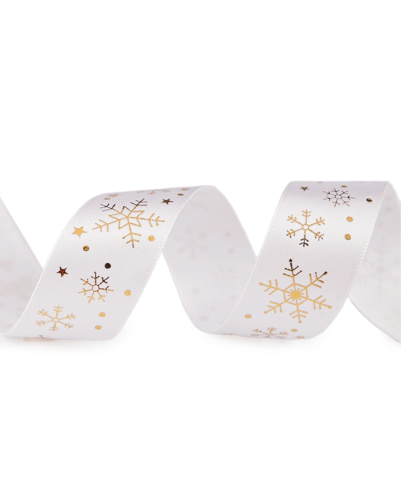 Vianočná saténová stuha vločky šírka 25 mm - 22.5 m | Mimib