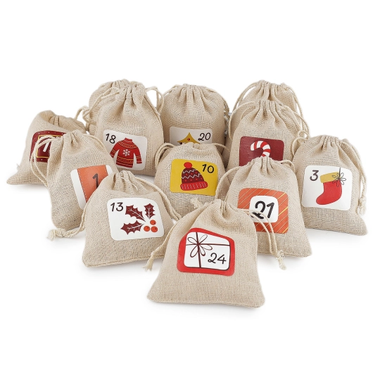 Sada vrecúšok s číslami 1-24 na adventný kalendár 8x10 cm bavlnené - 1 sada | Mimib