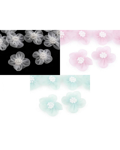 Flori din organza cu perle, Ø3-3,5 cm | Mimib