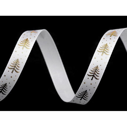 Panglică satinată cu brăduți, lățime 10 mm | Mimib