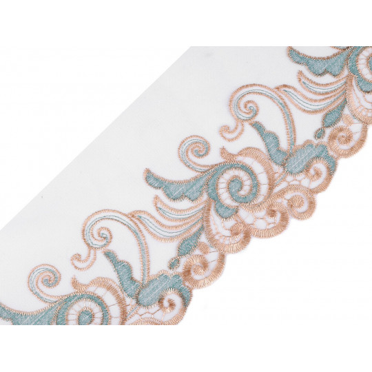 Dantelă brodată pe organza, lățime 18 cm | Mimib