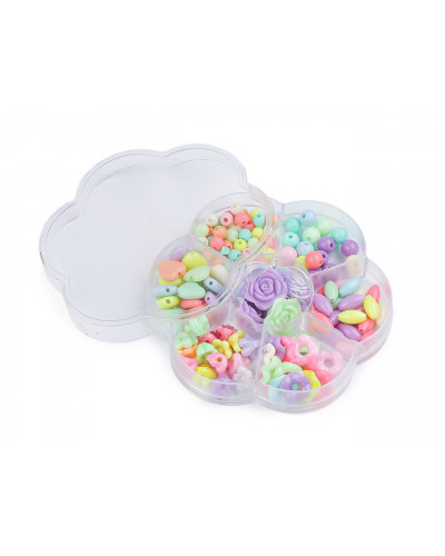 Set de margele din plastic cu bandă elastică în cutie | Mimib