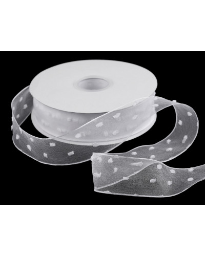 Panglica din organza cu buline tesute, latime 40 mm | Mimib