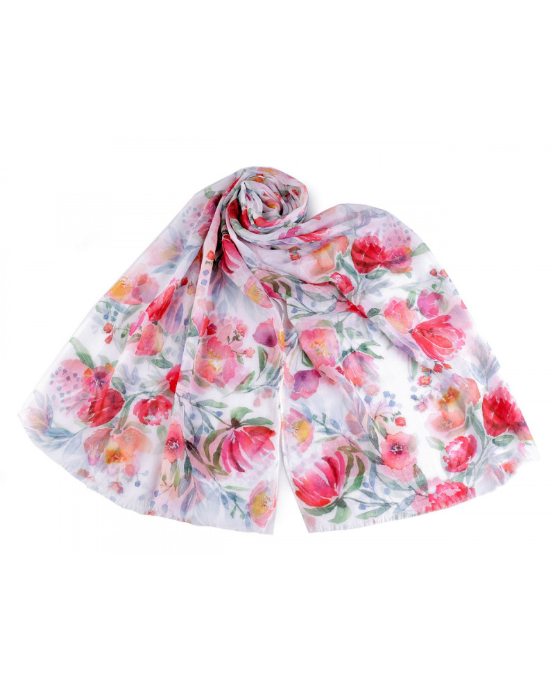 Eșarfă / șal de vară cu flori pictate 70x180 cm - 1 buc. | Mimib Eșarfă / șal de vară cu flori pictate 70x180 cm - 1 buc. | Mimib