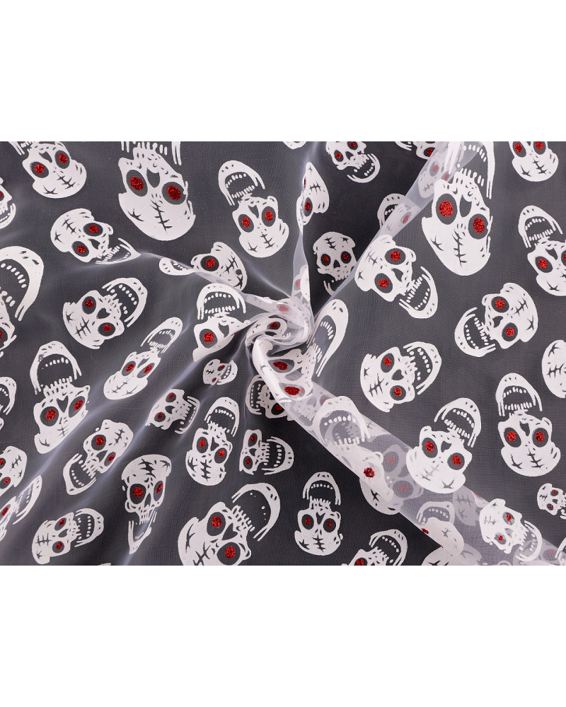 Organza Halloween / cranii cu sclipici - 1 m | Mimib