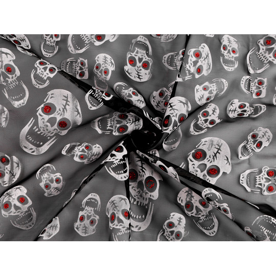 Organza Halloween / cranii cu sclipici - 1 m | Mimib