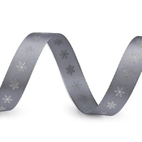 Panglica satinata de Craciun cu fulgi de nea, latime 15 mm - 3 m | Mimib