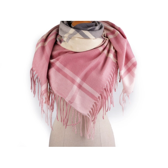 Veľká teplá šatka / pléd so strapcami, jenofarebná, káro 100x105 cm - 1 ks | Mimib