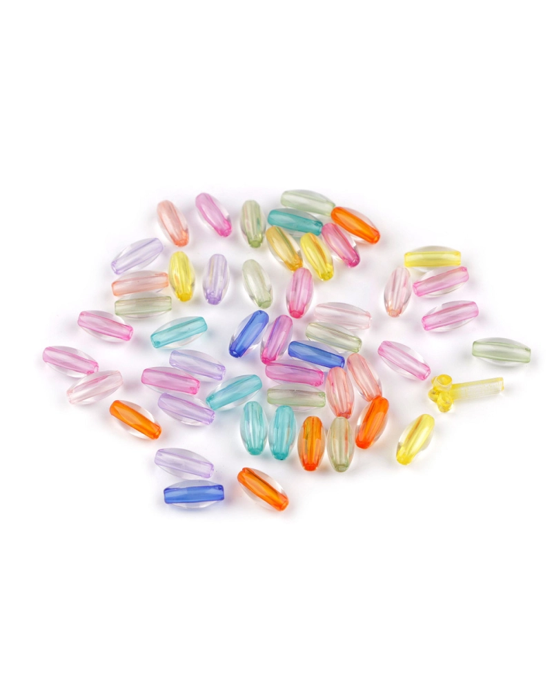 Plastové korálky transparentné s farebným prievlakom 6x12 mm ovál - 20 g | Mimib Plastové korálky transparentné s farebným prievlakom 6x12 mm ovál - 20 g | Mimib