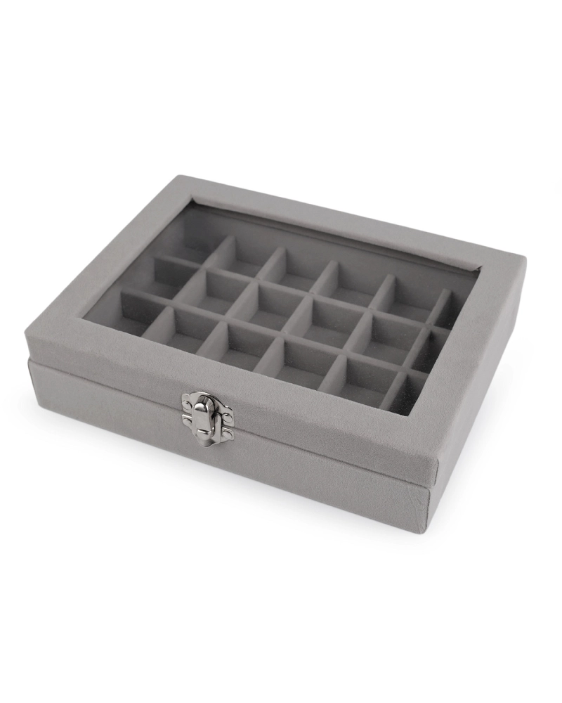Šperkovnica so skleneným priehľadom zamatová 15x20x5 cm - 1 pár | Mimib Šperkovnica so skleneným priehľadom zamatová 15x20x5 cm - 1 pár | Mimib