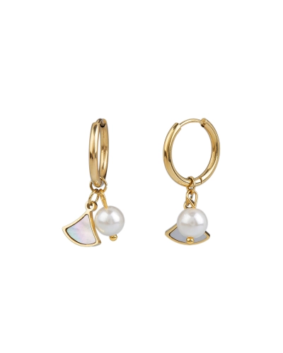 Náušnice z nerezovej ocele krúžky s perlou - 1 pár | Mimib Náušnice z nerezovej ocele krúžky s perlou - 1 pár | Mimib