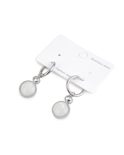 Náušnice z nerezovej ocele krúžky s brúseným kamienkom a perleťou - 1 pár | Mimib Náušnice z nerezovej ocele krúžky s brúseným kamienkom a perleťou - 1 pár | Mimib