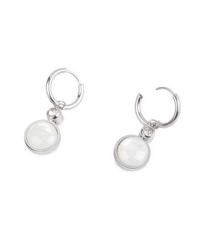 Náušnice z nerezovej ocele krúžky s brúseným kamienkom a perleťou - 1 pár | Mimib Náušnice z nerezovej ocele krúžky s brúseným kamienkom a perleťou - 1 pár | Mimib