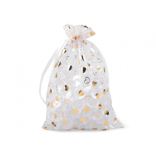 Săculeț organza cu inimioare, 14x21 cm | Mimib