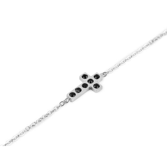 Náramok z nerezovej ocele krížik s brúsenými kamienkami - 1 ks | Mimib