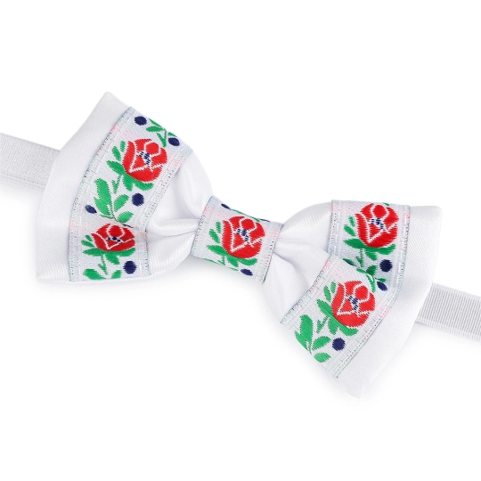 Saténový motýlik folklór hand made, dĺžka 9 cm - 1 ks | Mimib